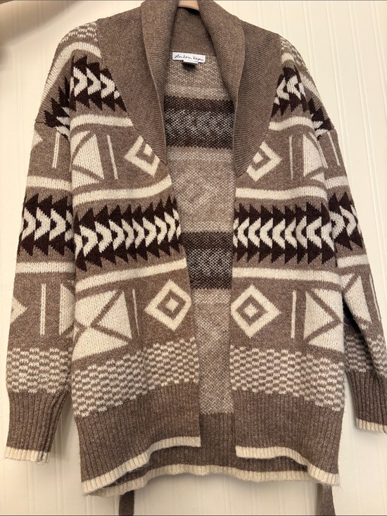 London kaye Other - London Kaye Shawl Collar Patterned Cardigan Sweater - Brown/Cream